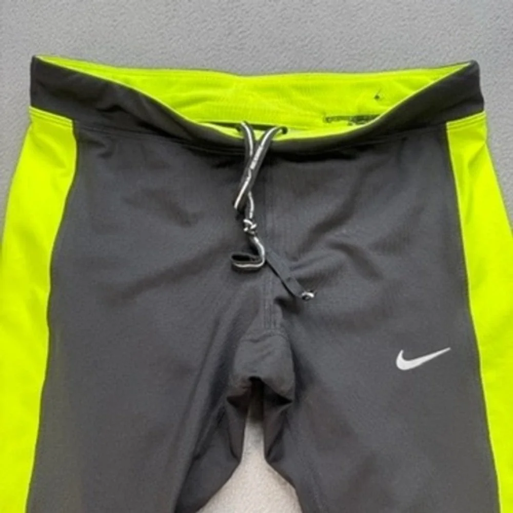 Nike Running Leggings Dri-FIT Crop Tight Fit Small Black Yellow Neon Athletic